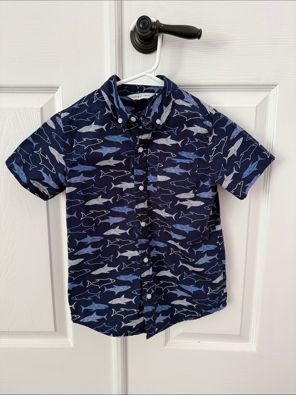 Janie and Jack Navy & Light Blue Shark Short Sleeve Button-Down